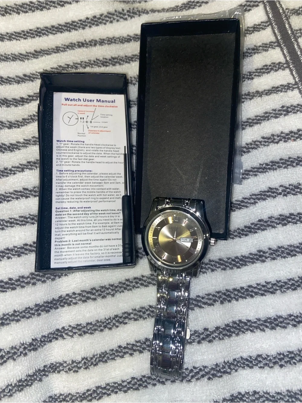 Men's Silver Stainless Steel Day-Date Watch